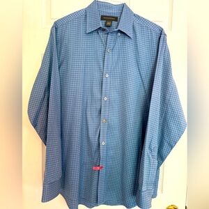 Men’s Banana Republic 100% Cotton Checkered Button Down Blue Dress Shirt Sz L